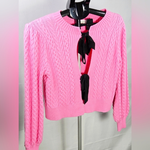 Sugar Lips Whimsigoth Balletcore Tie Front Cable Knit Cardigan, XS - Picture 2 of 4